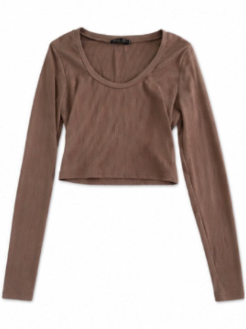 SHEIN Tan Ribbed Long Sleeve Crop Top